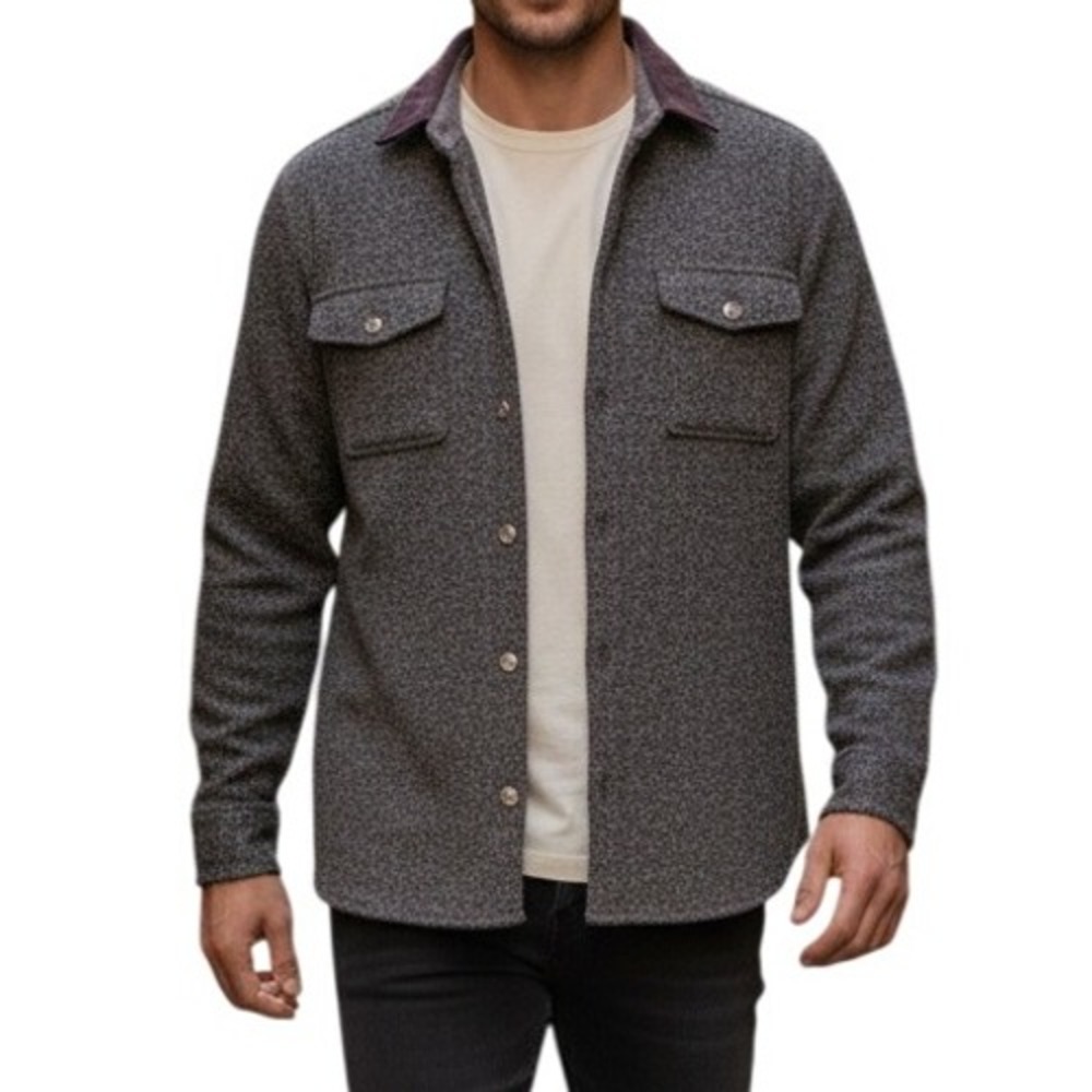 Marine Layer Heather Grey Heavyweight Knit Shirt Button Down Corduroy Collar